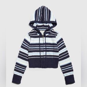 Dairy Boy Surfside Striped Knit Zip Up in Ocean Blue SOLD OUT ONLINE